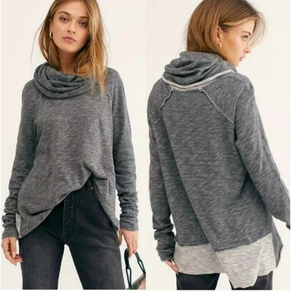 Free People FP Beach Gray Cocoon Cowl Neck Pullover Sweater Body Shirt Top